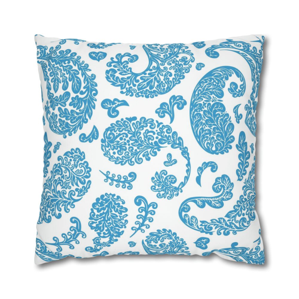Blue Paisley Print on White Euro Shams