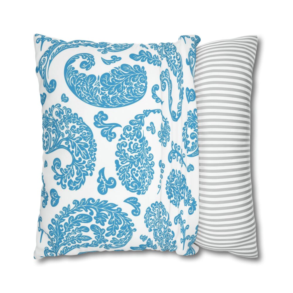 Blue Paisley Print on White Euro Shams - Image 2