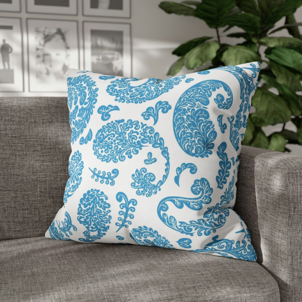 Blue Paisley Print on White Euro Shams - Image 4