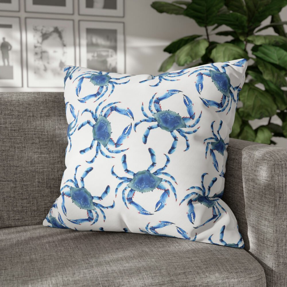 Beautiful Blue Crabs on White Euro Shams Living Room Bedroom - Image 5