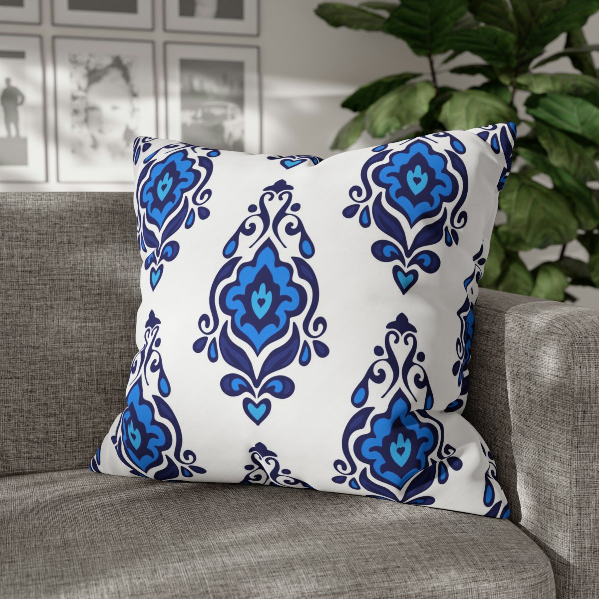 Luxury Damask Blue n White Euro Shams - Image 4