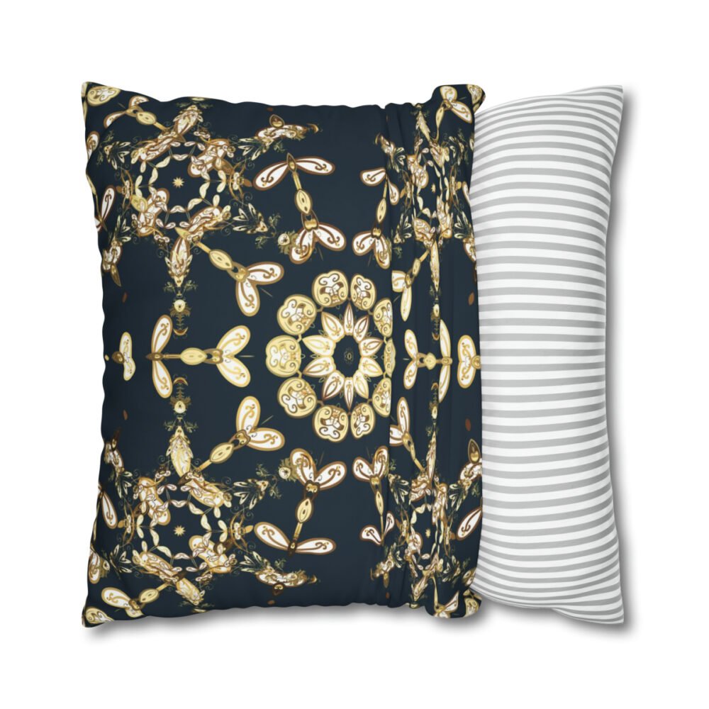 Modern Dark Navy n Gold Floral Art Euro Shams - Image 2