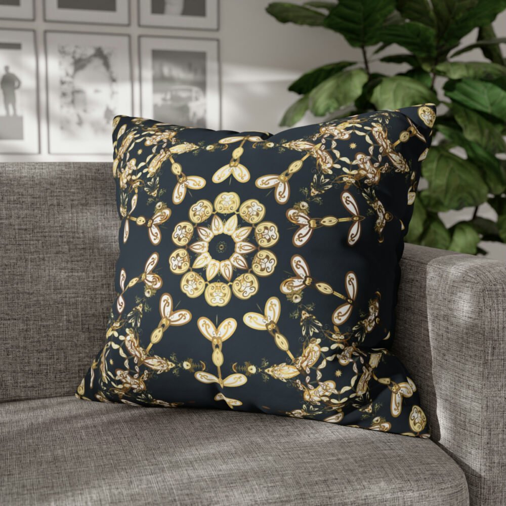 Modern Dark Navy n Gold Floral Art Euro Shams - Image 4
