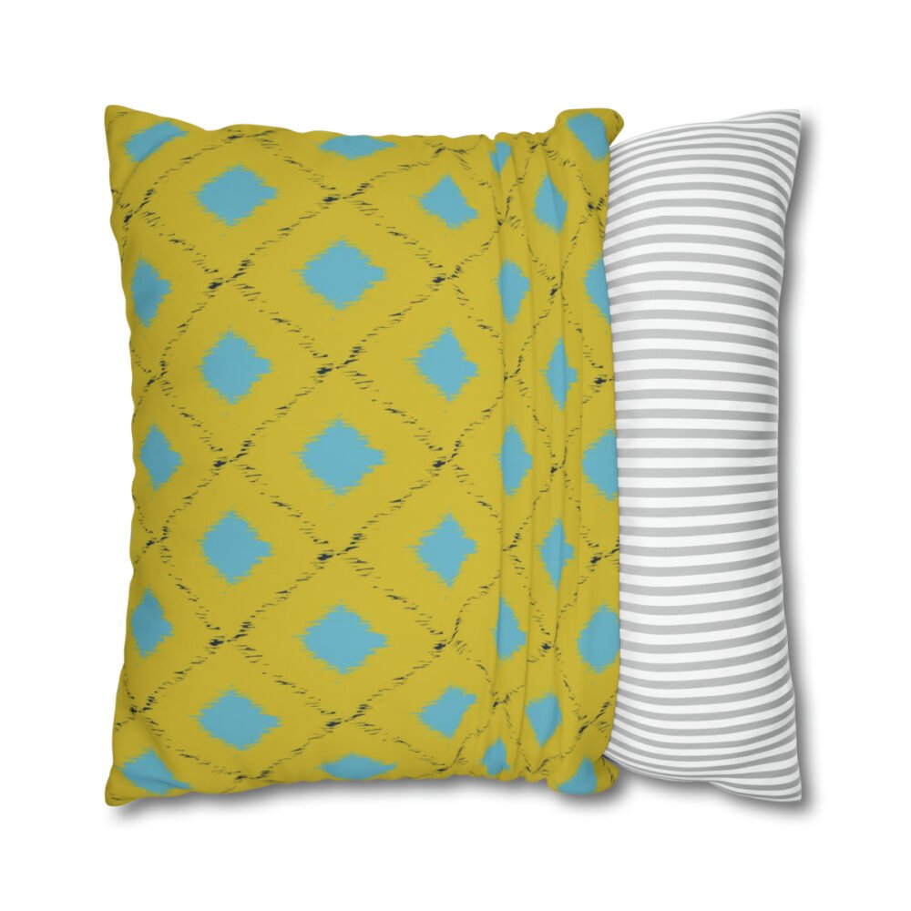 Printed Blue and Yellow Ikat Bed Euro Pillow Shams - Image 2