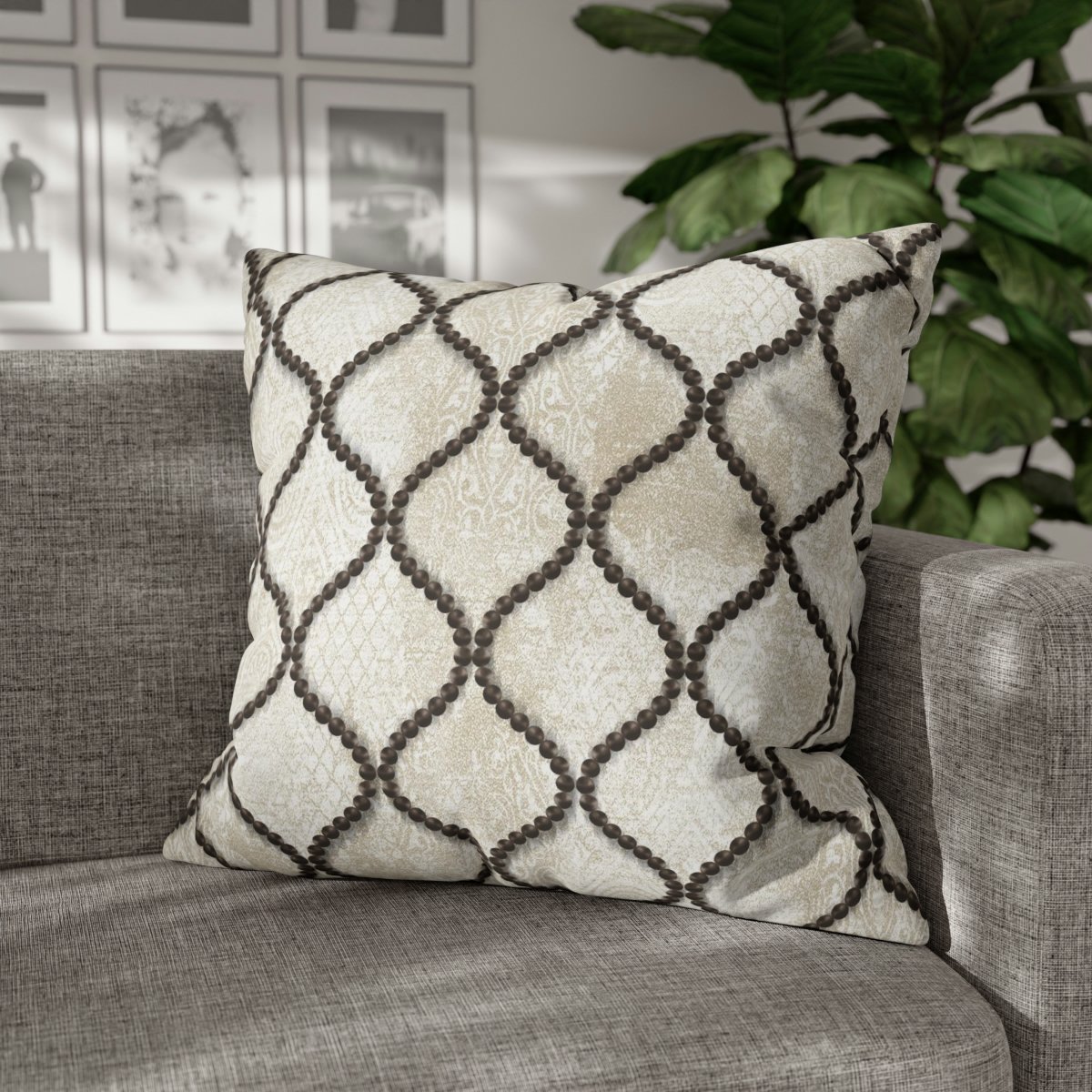 Wavy Line Brown Pearls on Ecru Euro Pillow Covers - Image 4