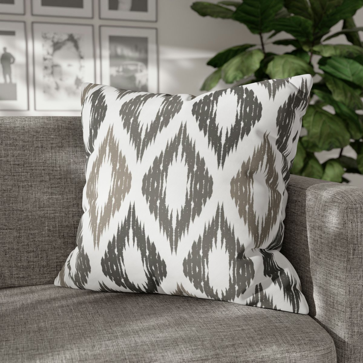 Grey n White Ikat Ogee Euro Shams - Image 4