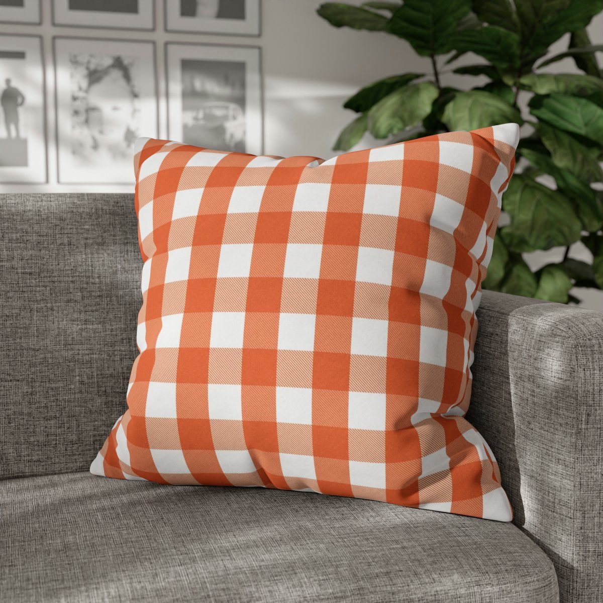Orange Buffalo Plaid Euro Pillow Shams - Image 4