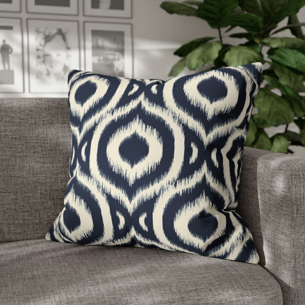 Printed Fancy Blue Beige Round Ikat Euro Shams - Image 4