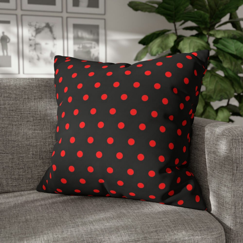 Trendy Red Polka Dots on Black Euro Shams - Image 4