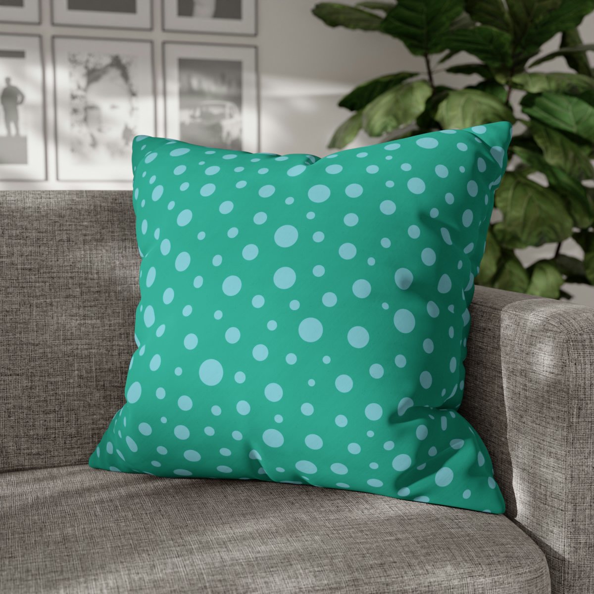 Printed Blue Polka Dots on Sea Green Euro Shams - Image 4