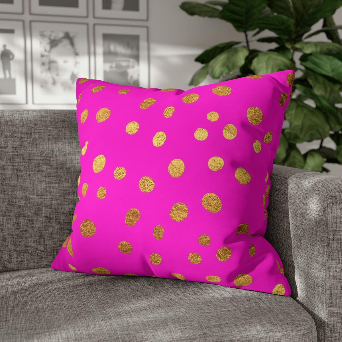 Gold Faux Foil Metallic Dots on Magenta Pink Euro Shams - Image 4