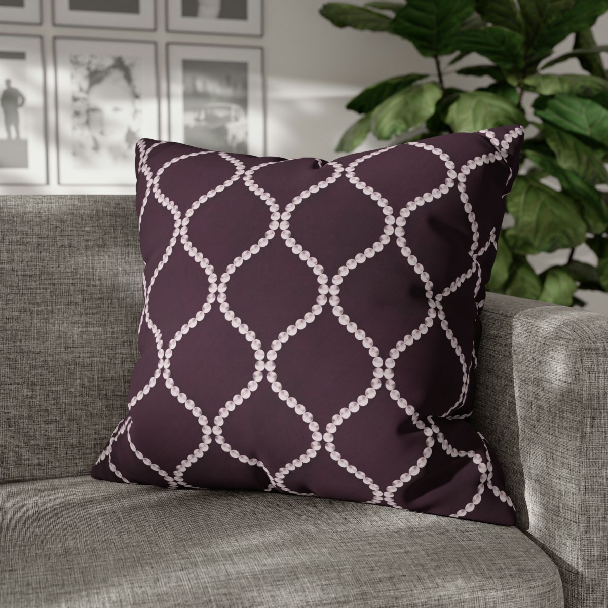 Wavy Line Pearls on Dark Purple Euro Shams - Image 4
