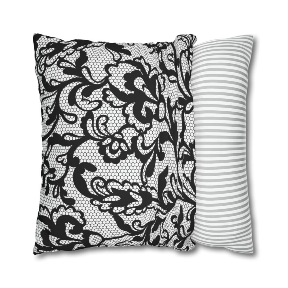 Black n White Laces Pattern Euro Pillow Shams - Image 2
