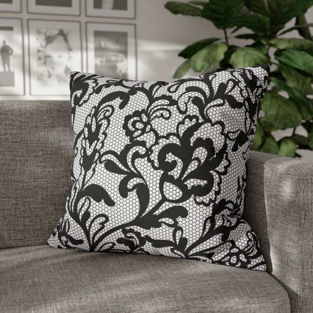 Black n White Laces Pattern Euro Pillow Shams - Image 4