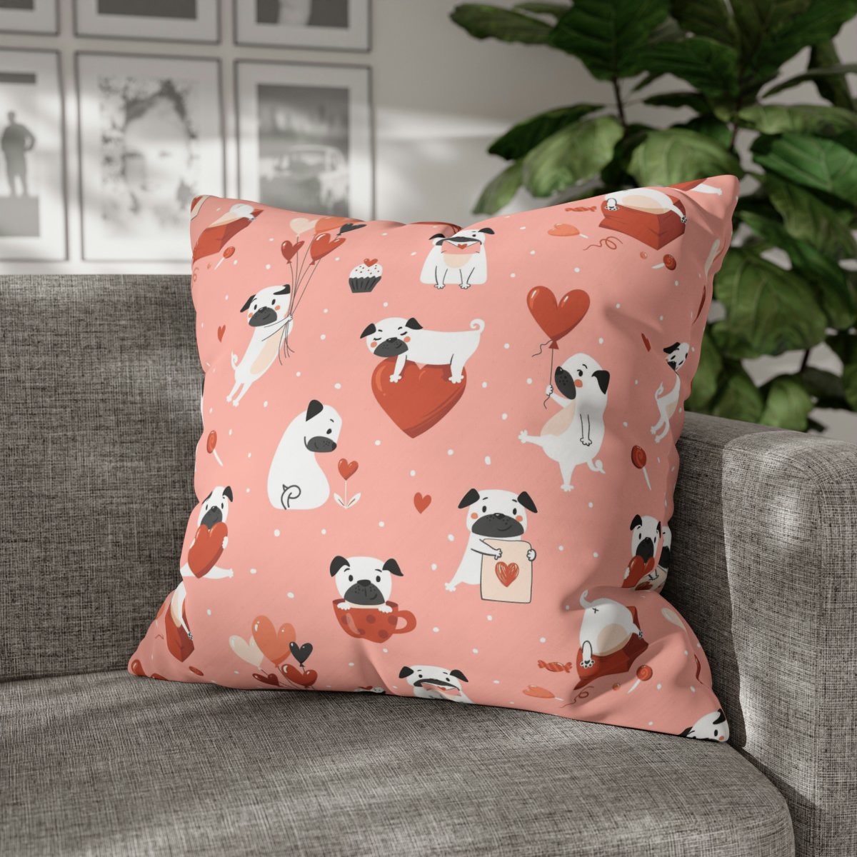 Lovely Puppy Print on Pastel Pink Euro Shams - Image 4