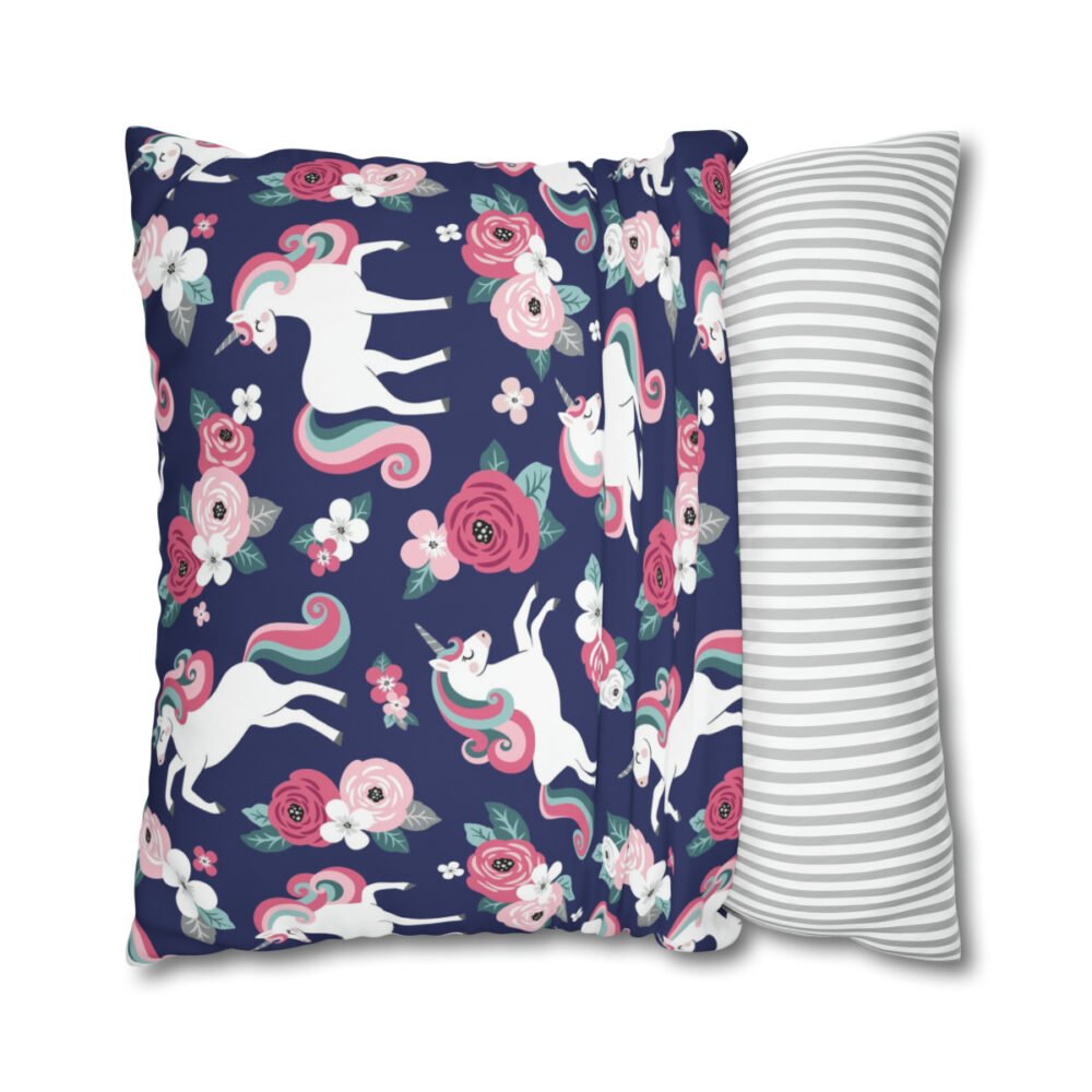 Fancy Pink n White Unicorns Floral Euro Shams - Image 2