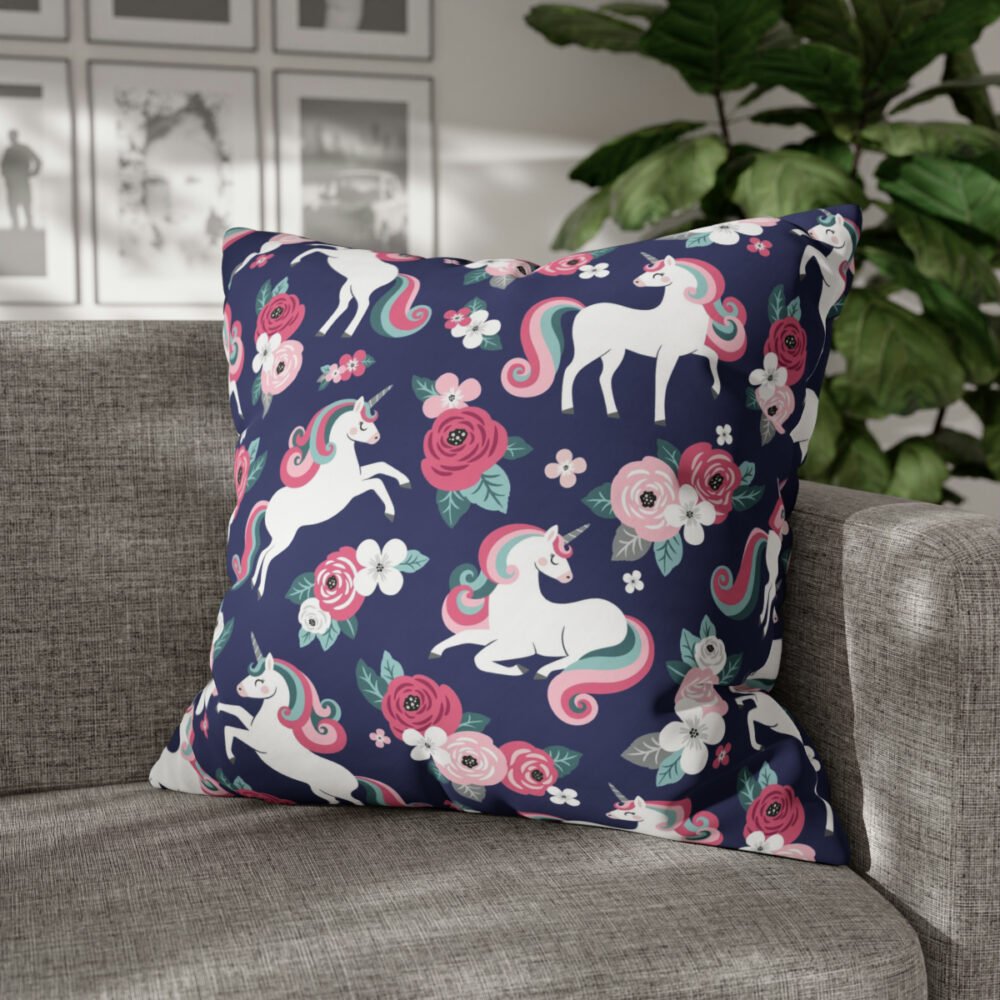 Fancy Pink n White Unicorns Floral Euro Shams - Image 4