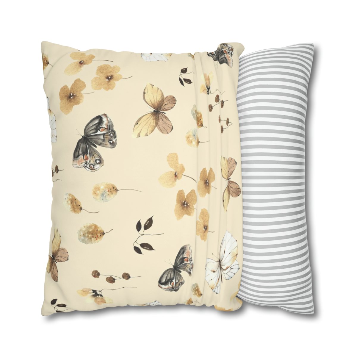 Flower n Butterfly Print on Beige Euro Shams - Image 2