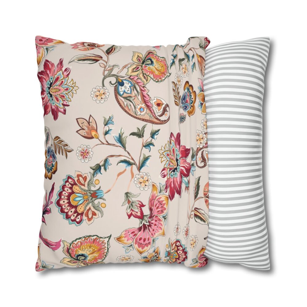 Ethnic Colorful Batik Print Floral Beige Euro Shams - Image 2