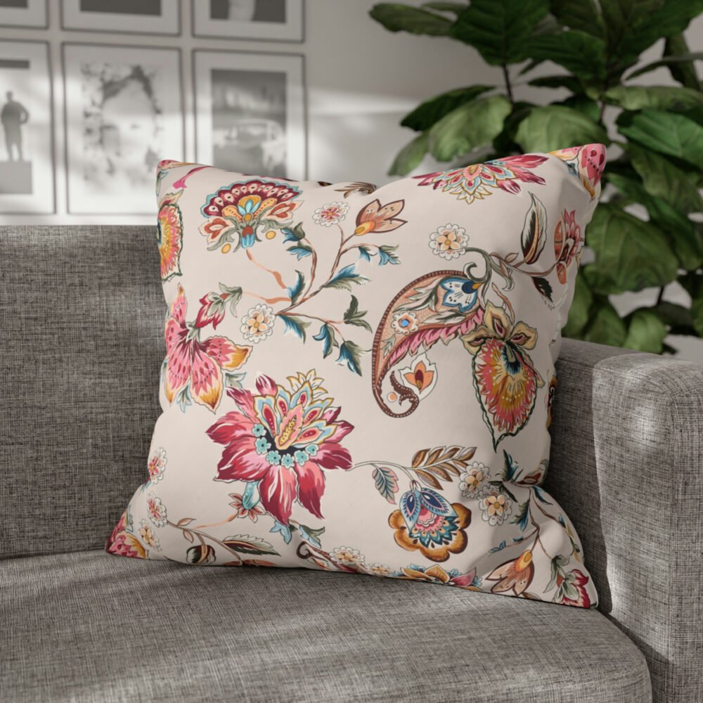 Ethnic Colorful Batik Print Floral Beige Euro Shams - Image 4