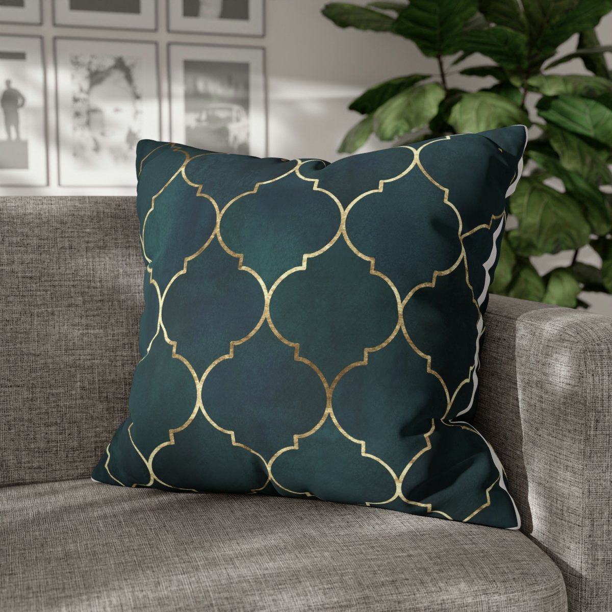 Teal Moroccan Euro Pillow Shams with Gold Line - Image 4