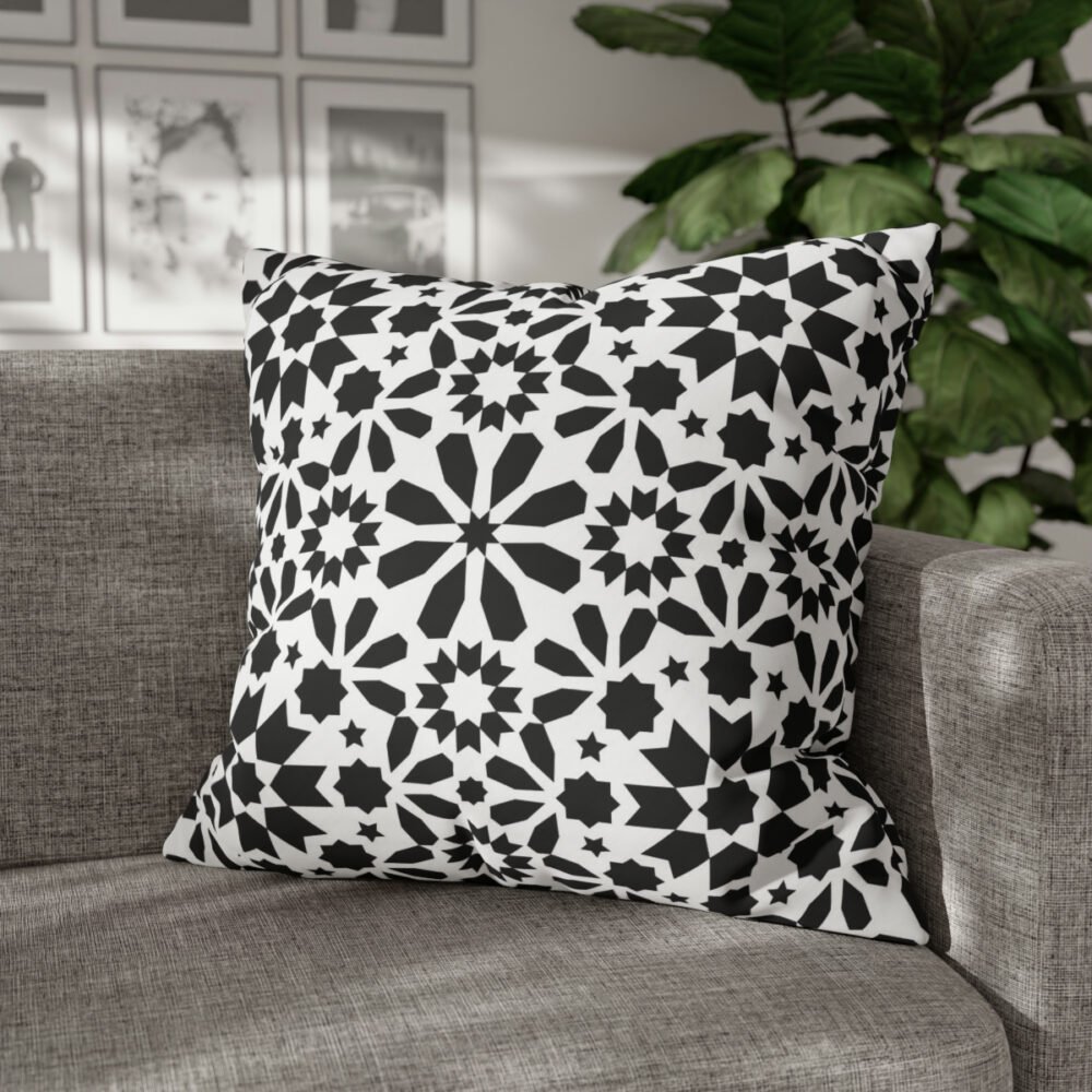 Black n White Moroccan Tiles Design Euro Shams - Image 4