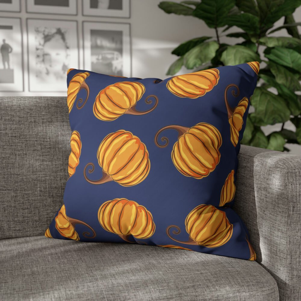 Cute Orange Pumpkin on Dark Blue Euro Shams - Image 3