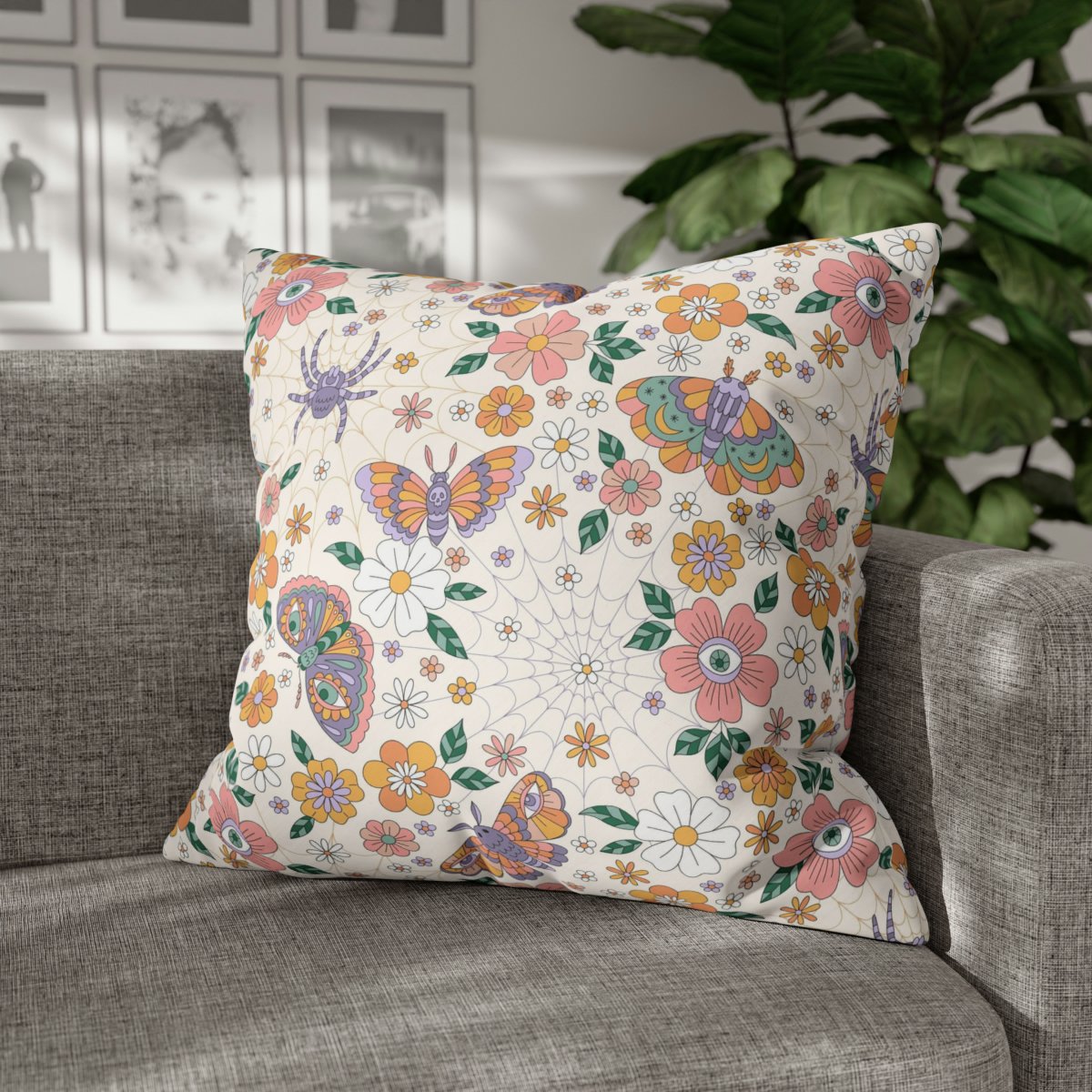 Retro Halloween Flower Beige Euro Pillow Shams - Image 4