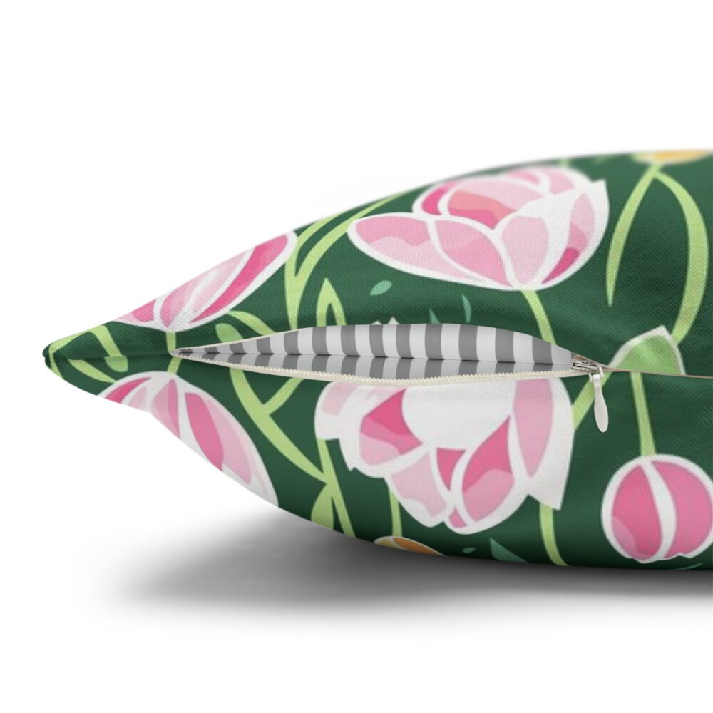 Green Pink Tulips Spring Euro Pillow Shams - Image 3