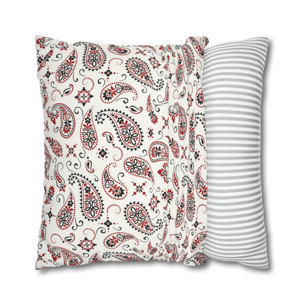 Red Paisley Bandanna Print on White Euro Shams - Image 2