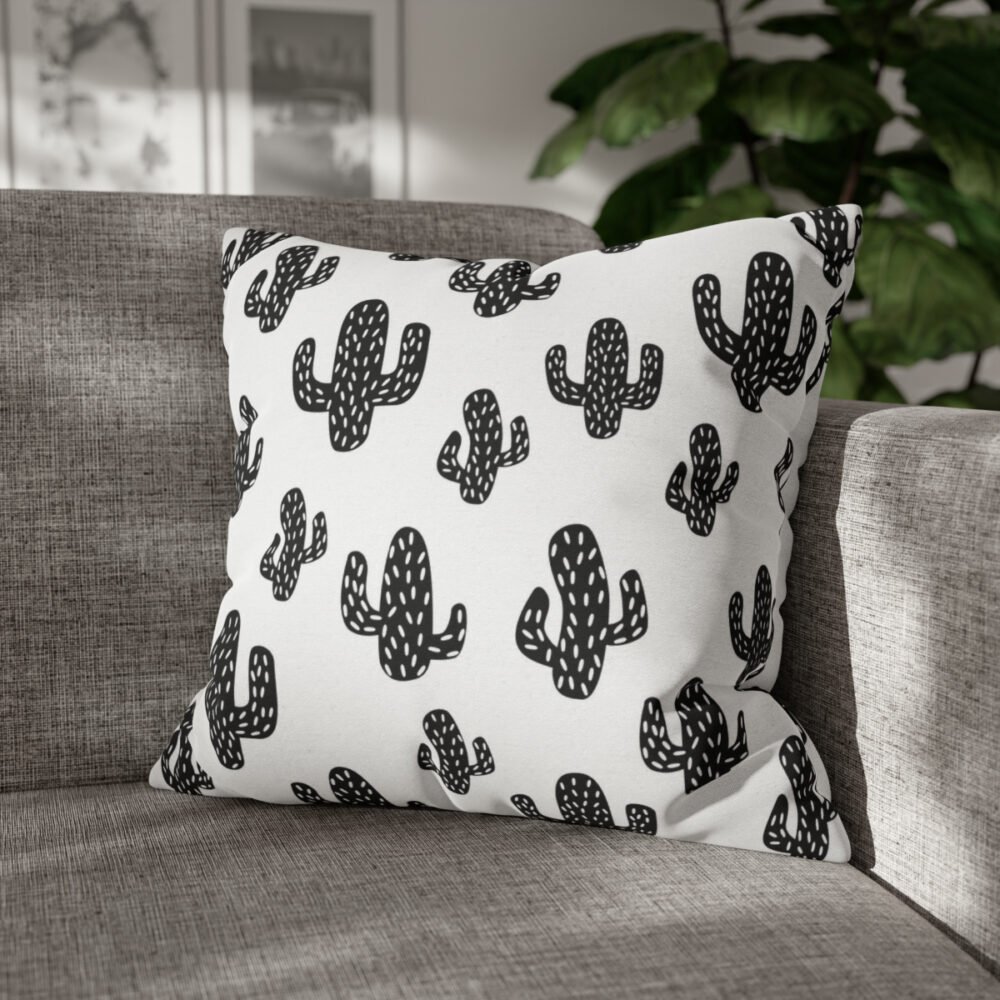 Dotted Black Cactus on White Throw Pillow Covers - Image 4