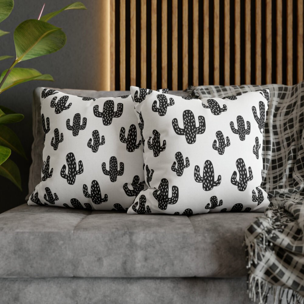 Dotted Black Cactus on White Throw Pillow Covers - Image 5
