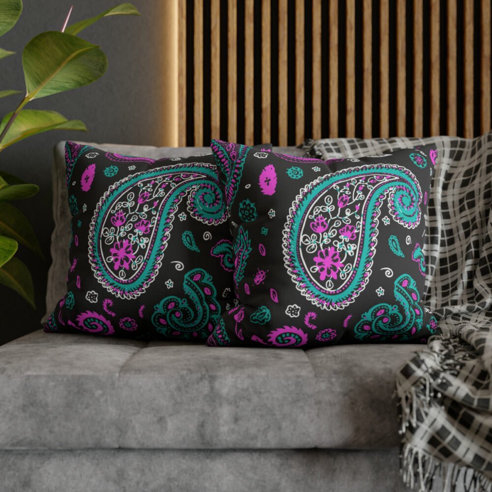 Premium Black n Pink Paisley Sofa Throw Pillow Covers - Image 5