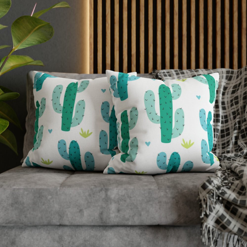 Beautiful Cactus Pattern on White Throw Pillow Covers - Image 5