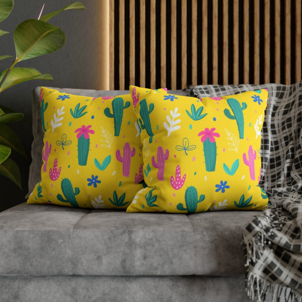 Mustard Yellow Cactus Print Throw Pillow Covers - Image 5