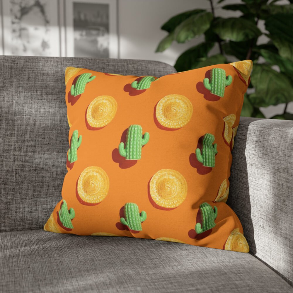 Cactus on Orange Faux Suede Throw Pillow Covers - Image 4