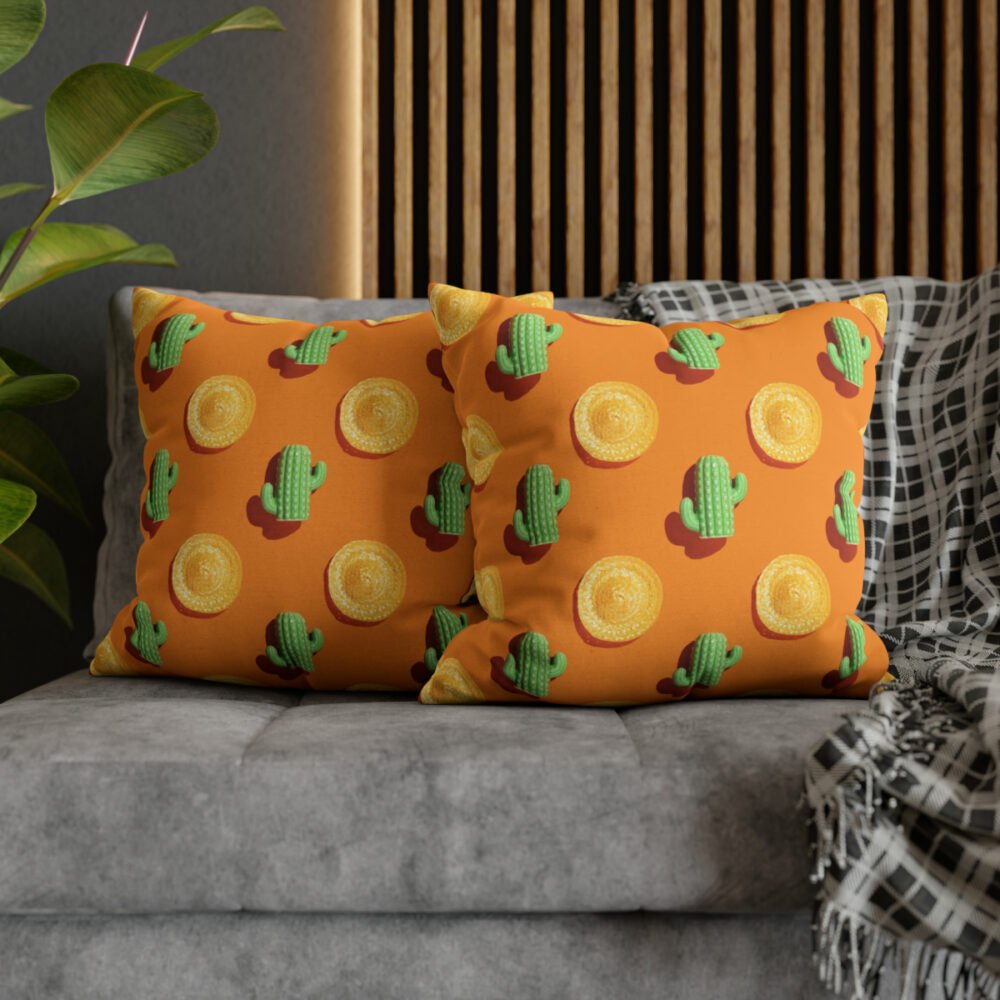 Cactus on Orange Faux Suede Throw Pillow Covers - Image 5