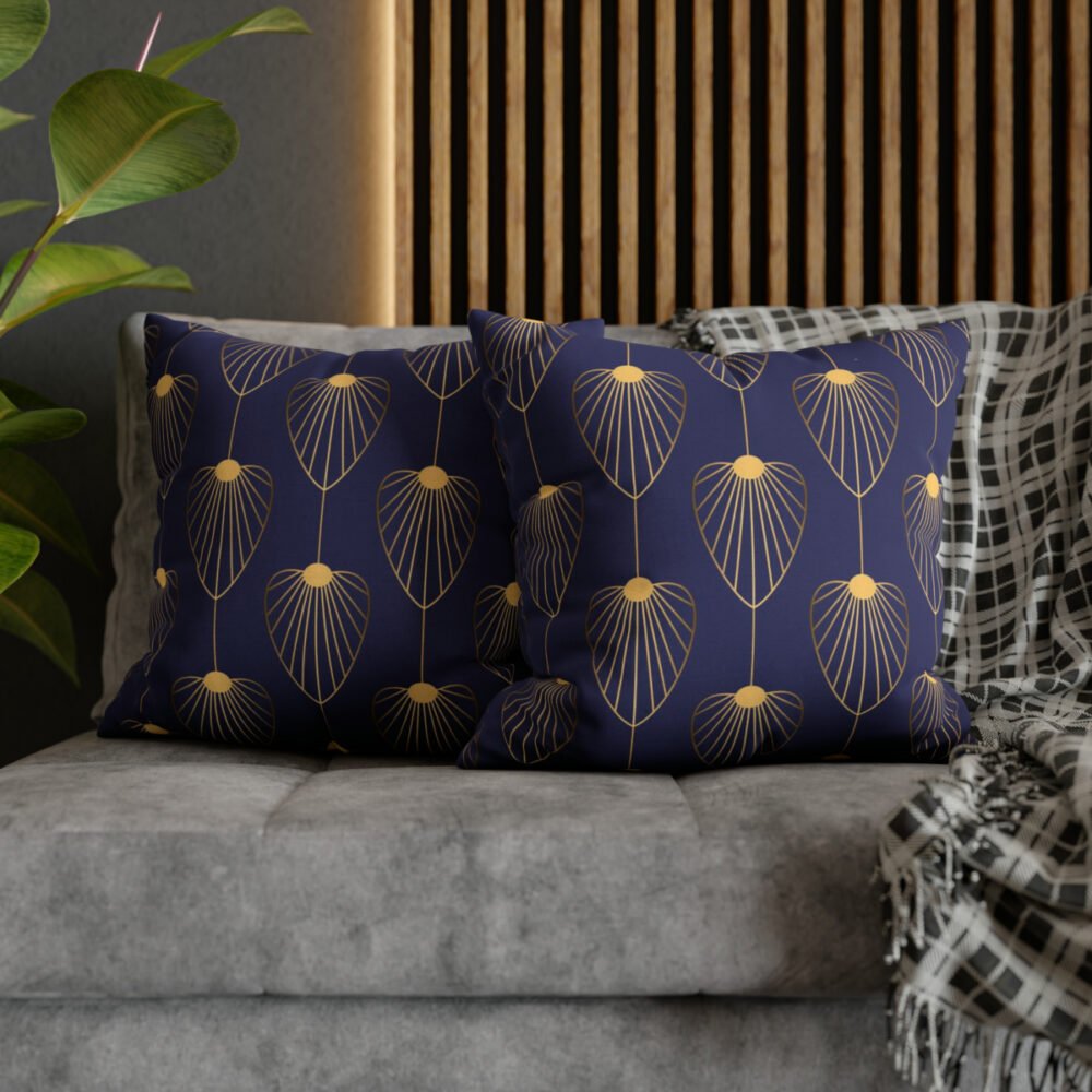 Fan Shaped Motif on Midnight Blue Throw Pillow Covers - Image 5