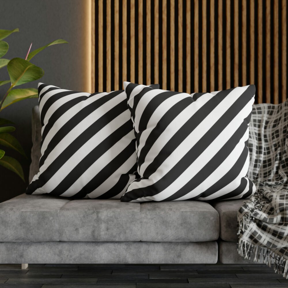 Black and White Diagonal Striped Bed Euro Shams - Image 5