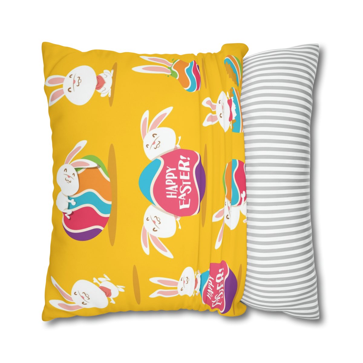 Cute Easter Bunny n Egg on Yellow Euro Shams - Image 2