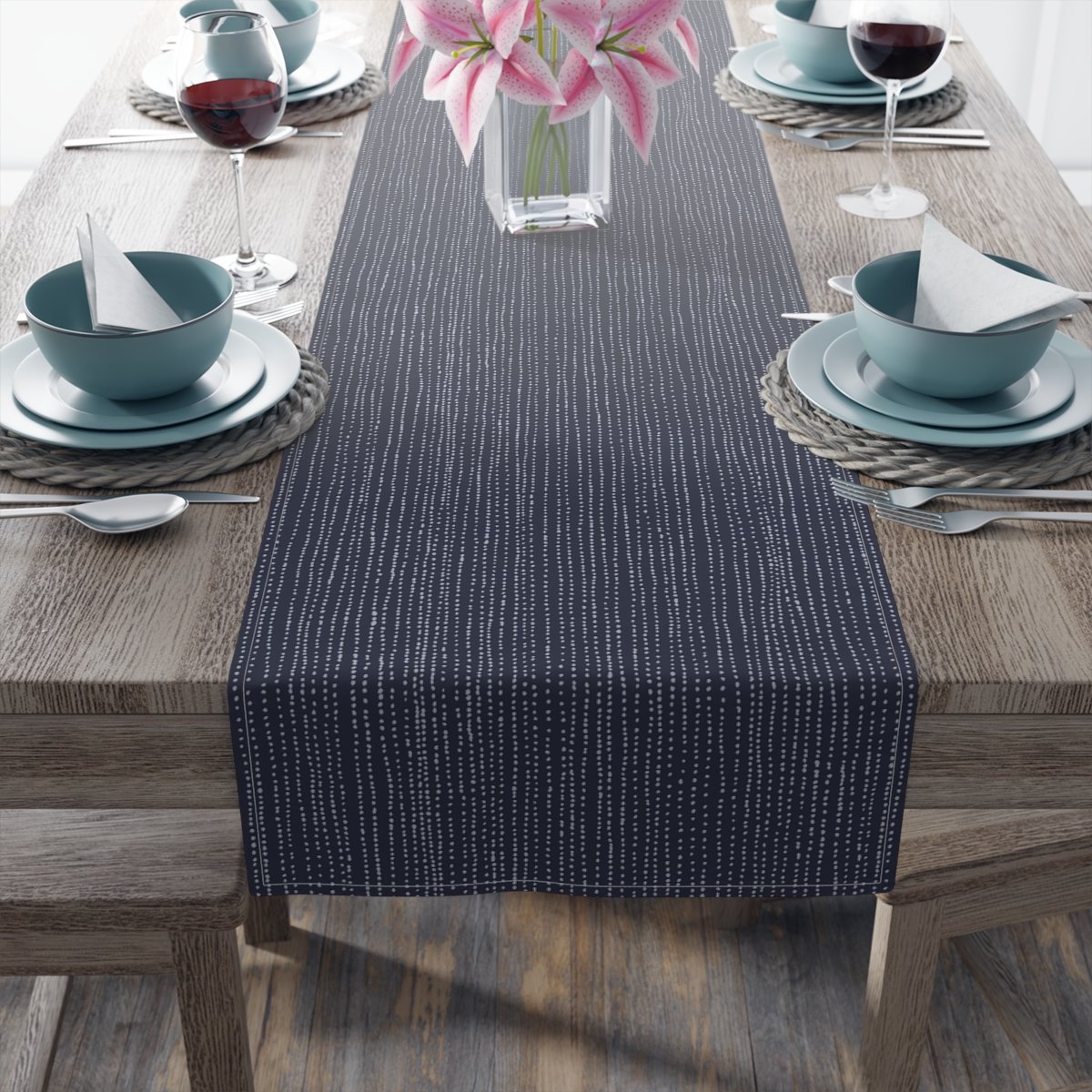 Abstract Striped Distressed Pattern on Dark Blue Table Runners - Image 10