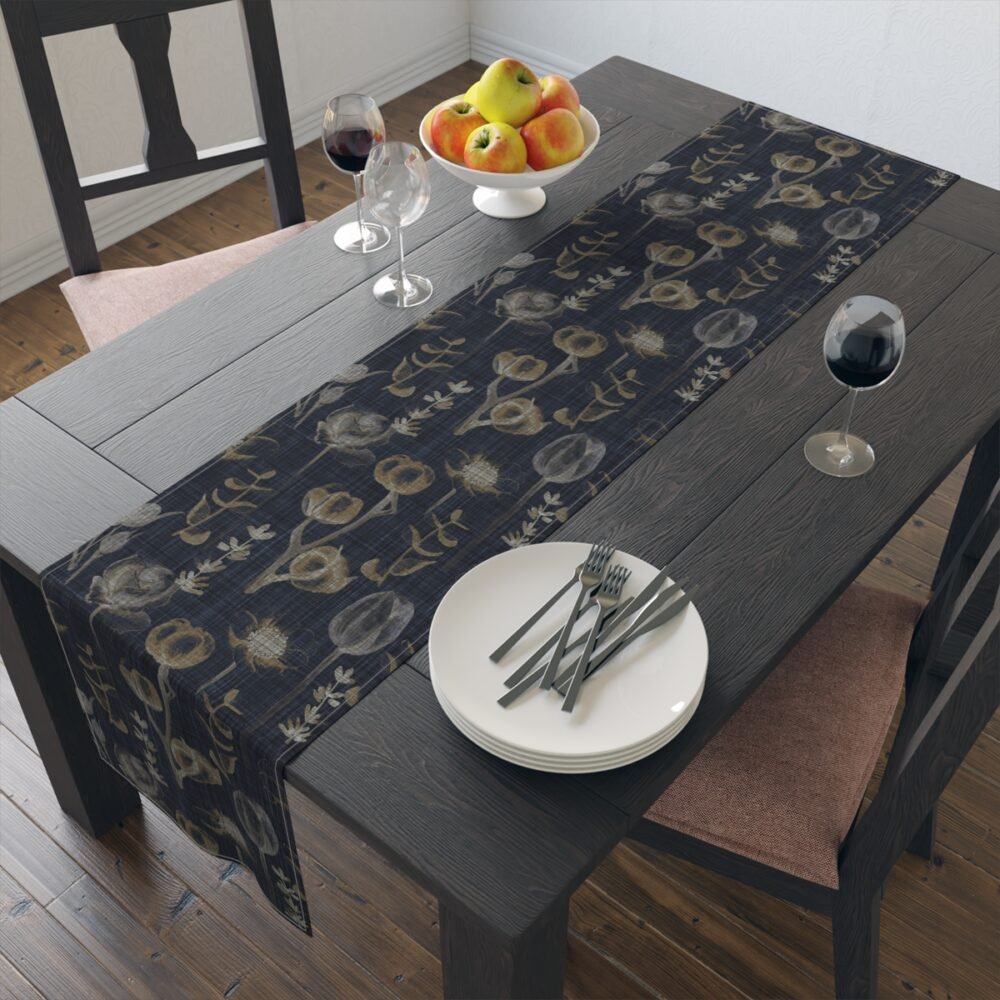 Eucalyptus Floral Print on Blue Cotton Table Runners - Image 9