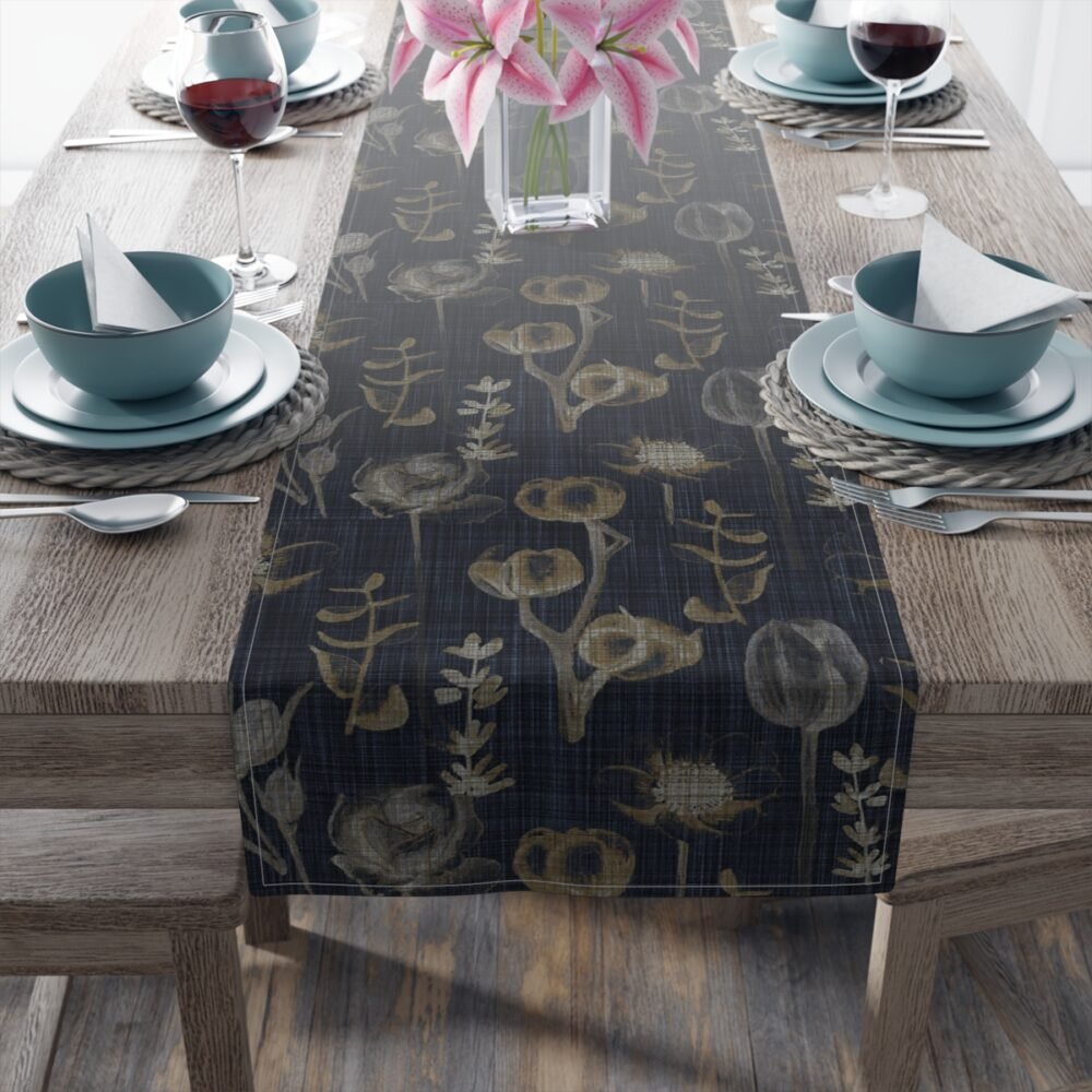 Eucalyptus Floral Print on Blue Cotton Table Runners - Image 10