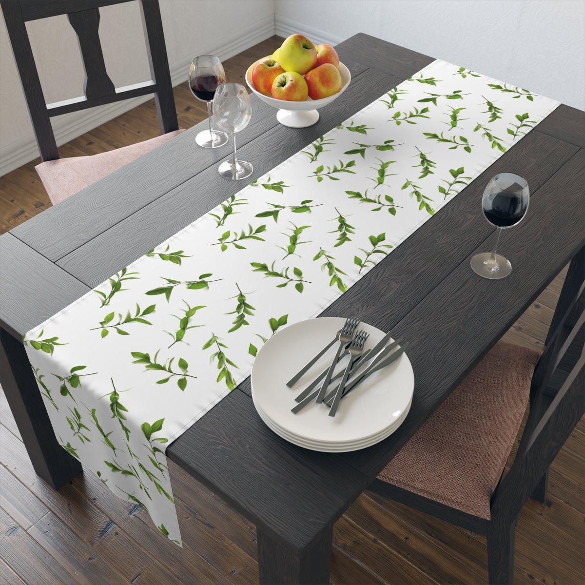 Vintage Green Leaf Printed Cotton Table Runners - Image 9