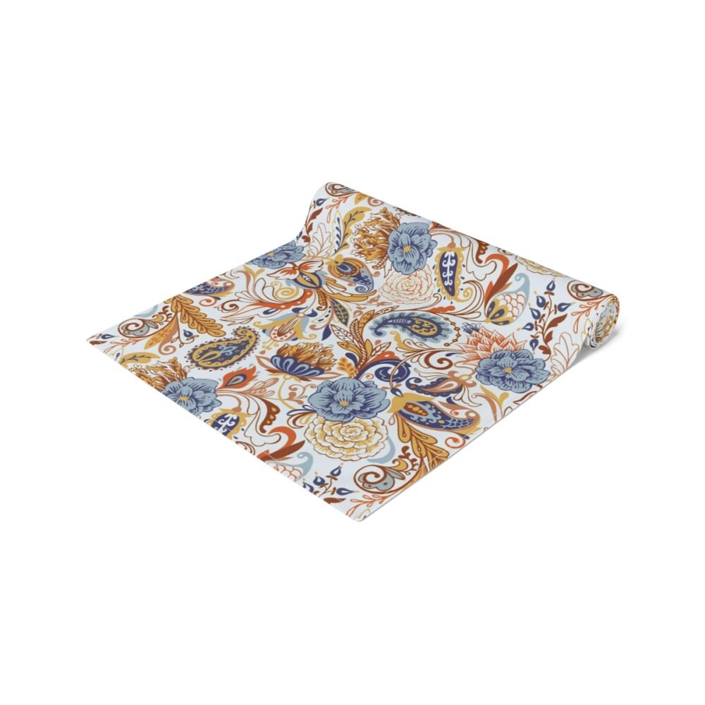 Fancy Gold Blue Paisley Table Runners for Glass Table - Image 7