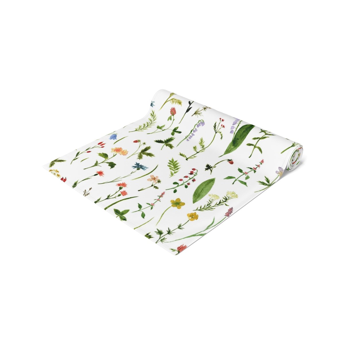 Green Herbs n Flowers Print on White Table Runners - Image 7