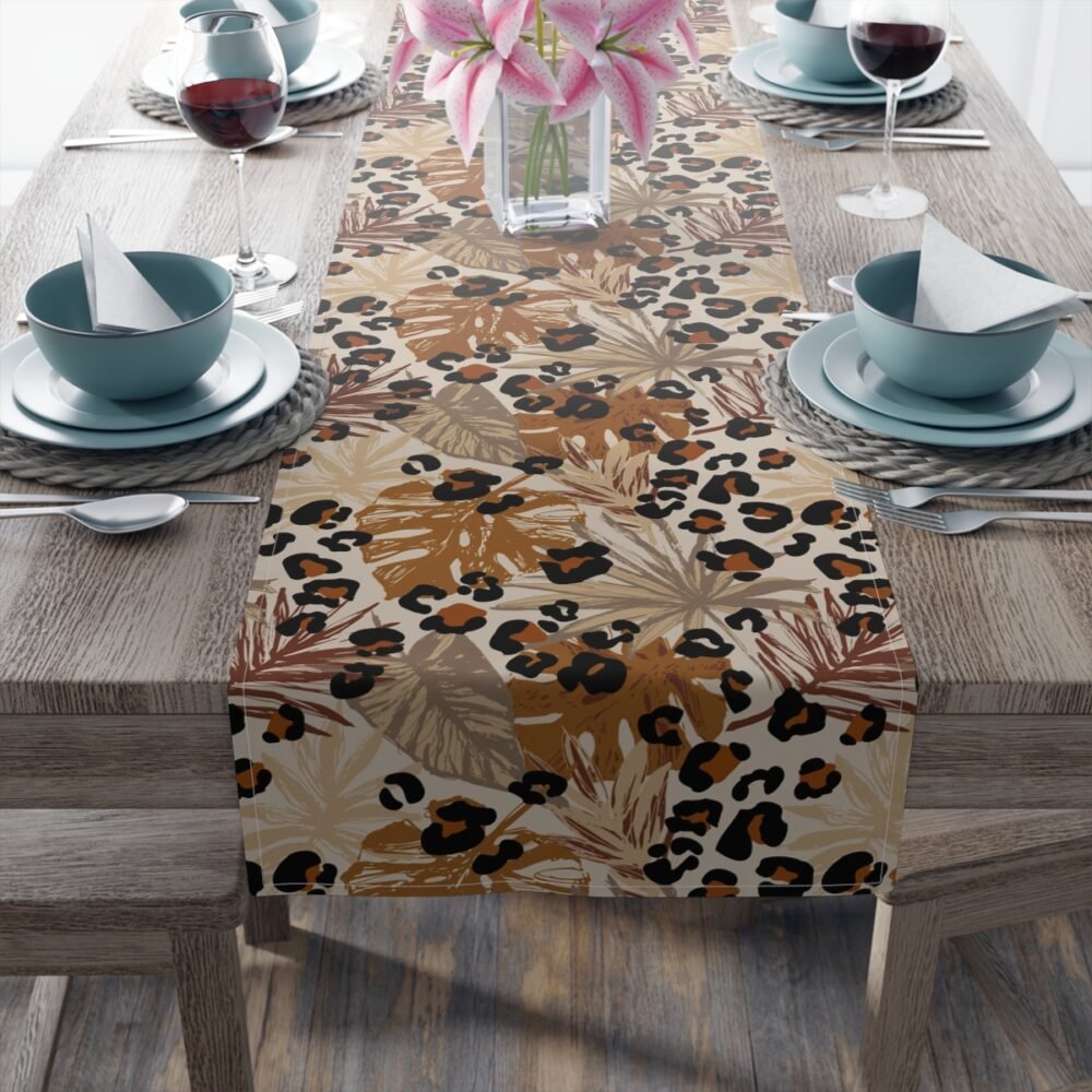 Trendy Tropical Leaf n Camouflage Spots Brown Table Runners - Image 10