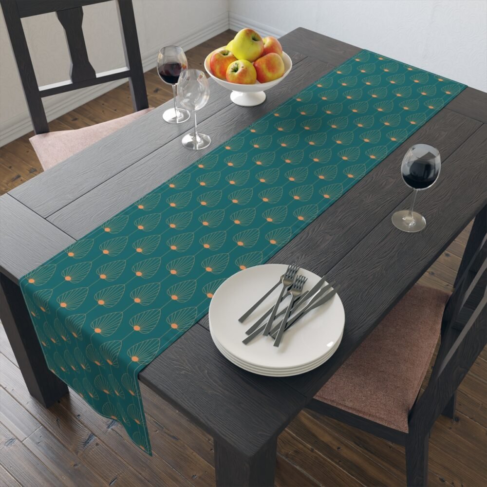 Stylish Fan Shaped Orange n Teal Dining Table Runners - Image 9