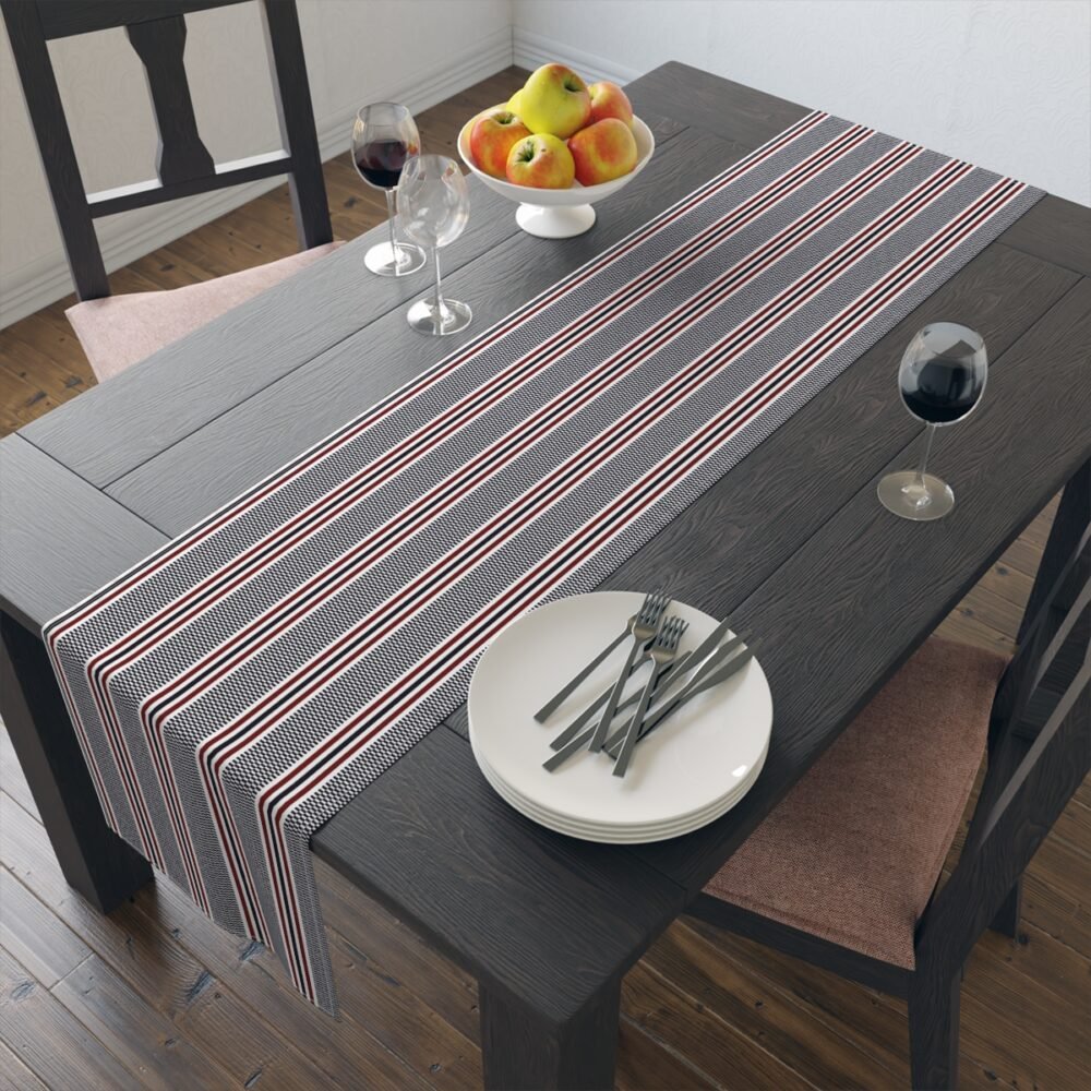 Navy Blue Striped Textured Dining Table Runners - Image 9