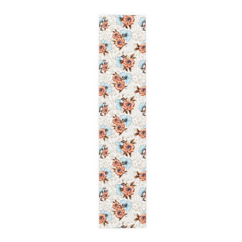 Beautiful Orange Flower Print on Cream Table Runners - Image 6